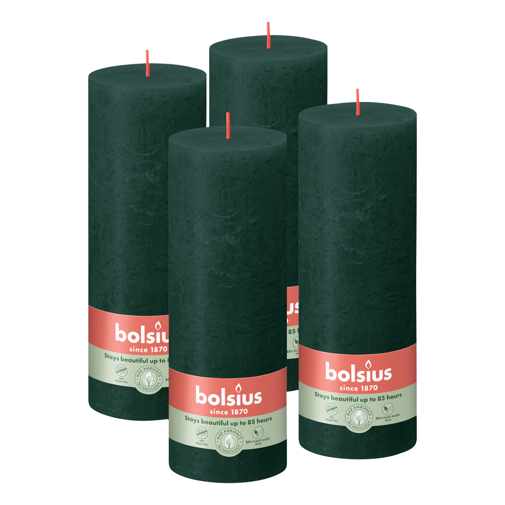 Bolsius - Rustieke Stompkaarsen - 4 stuks - Groen - 13cm - 60 branduren