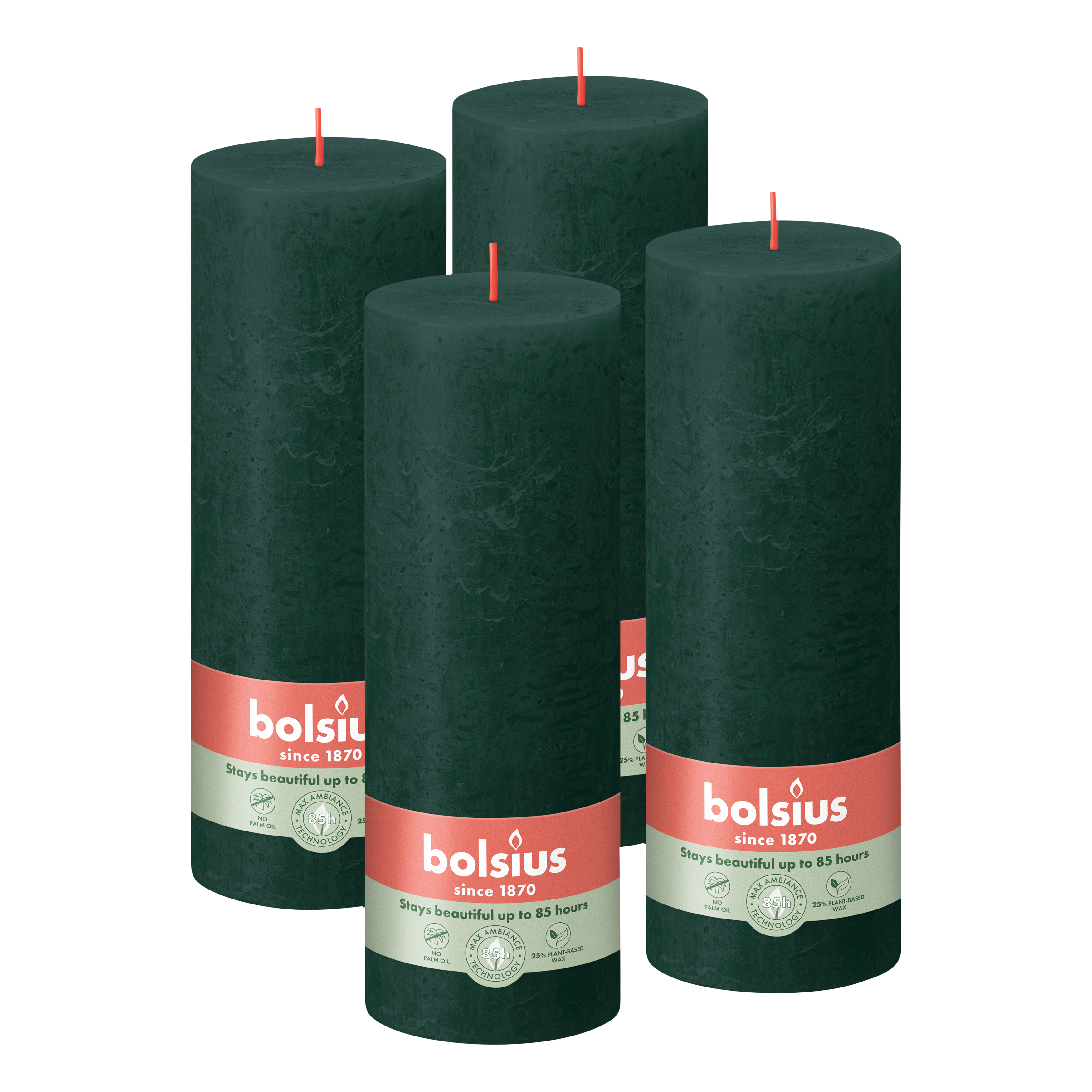Bolsius - Rustieke Stompkaarsen - 4 stuks - Groen - 13cm - 60 branduren