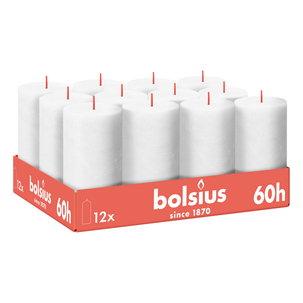 Bolsius - Rustieke Kaars - Wit - 12 stuks - 13 cm - 60 branduren