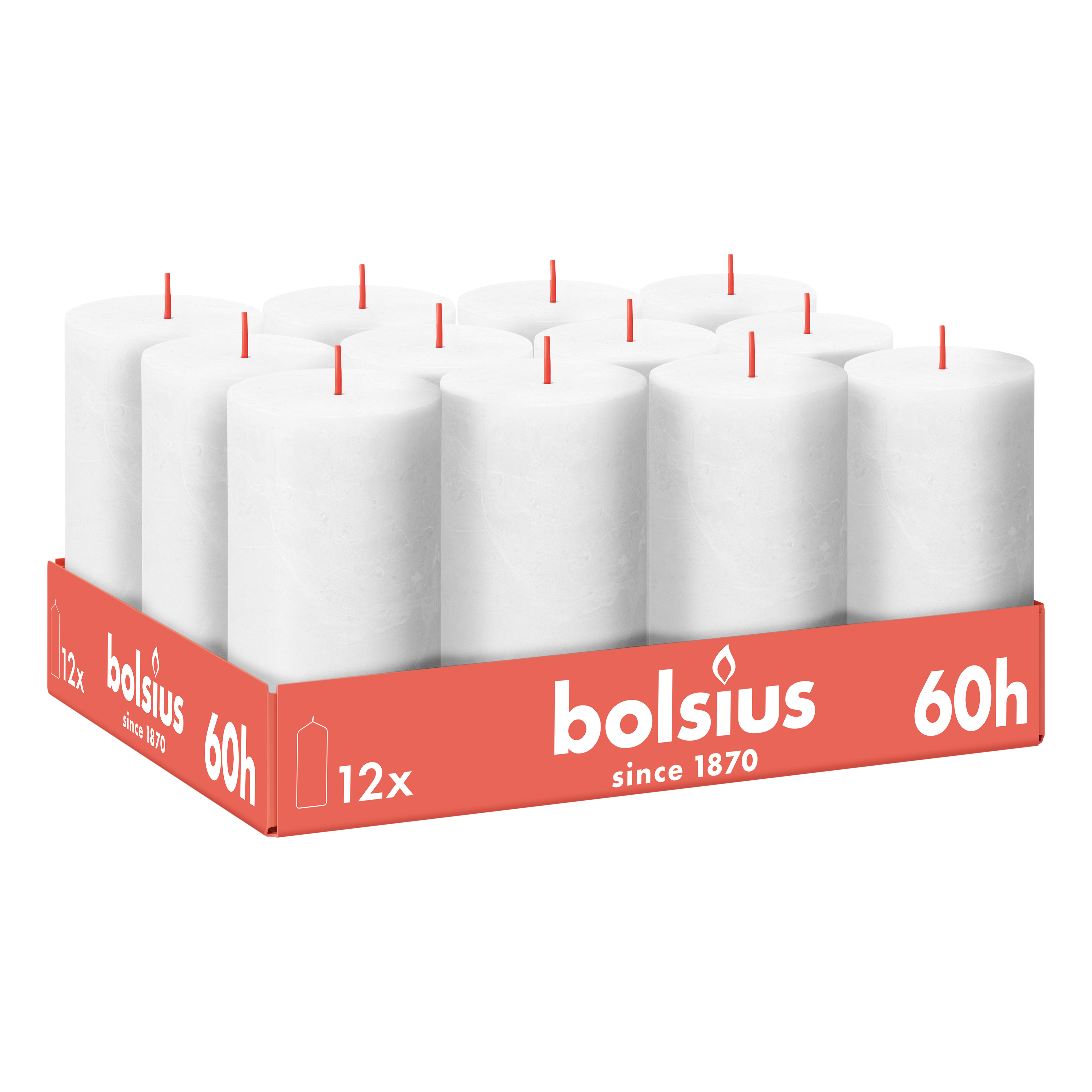 Bolsius - Rustieke Kaars - Wit - 12 stuks - 13 cm - 60 branduren