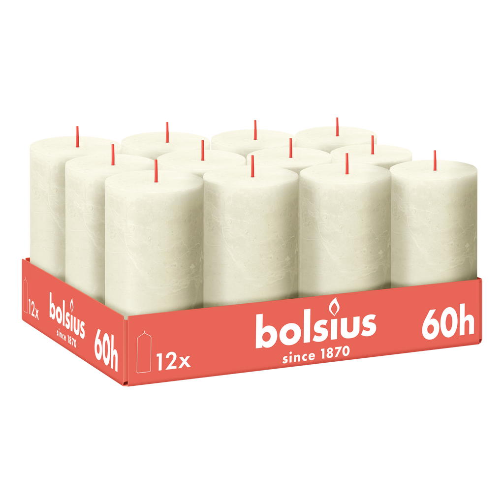 Bolsius - Rustieke Kaars - Ivoor - 12 stuks - 13 cm - 60 branduren