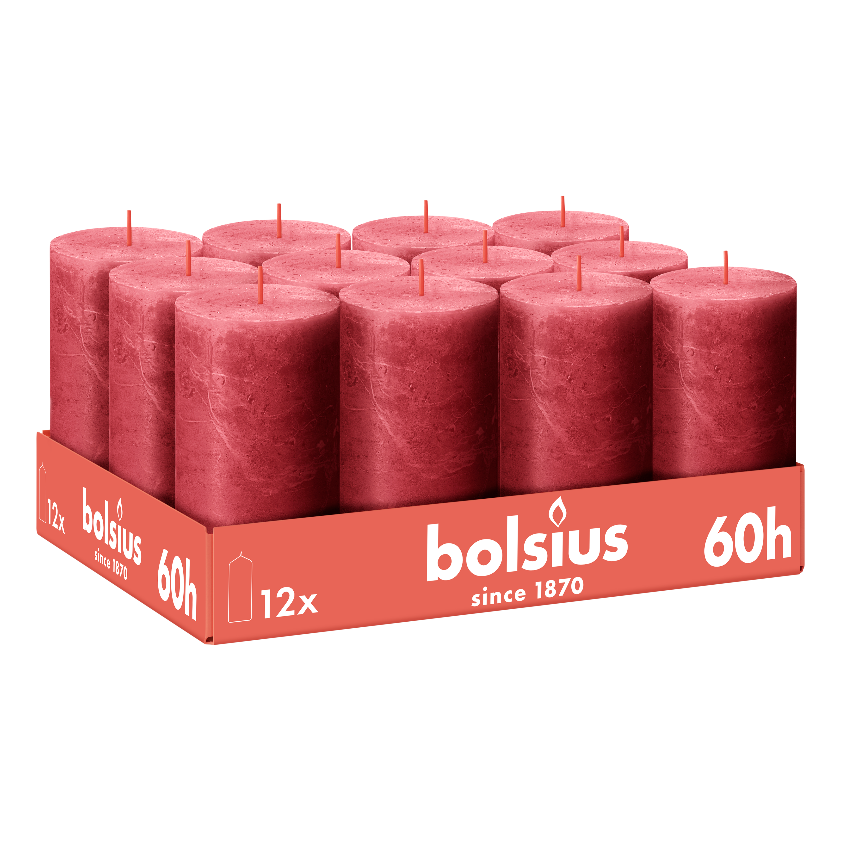 Bolsius - Rustieke Kaars - Rood - 12 stuks - 13 cm - 60 branduren