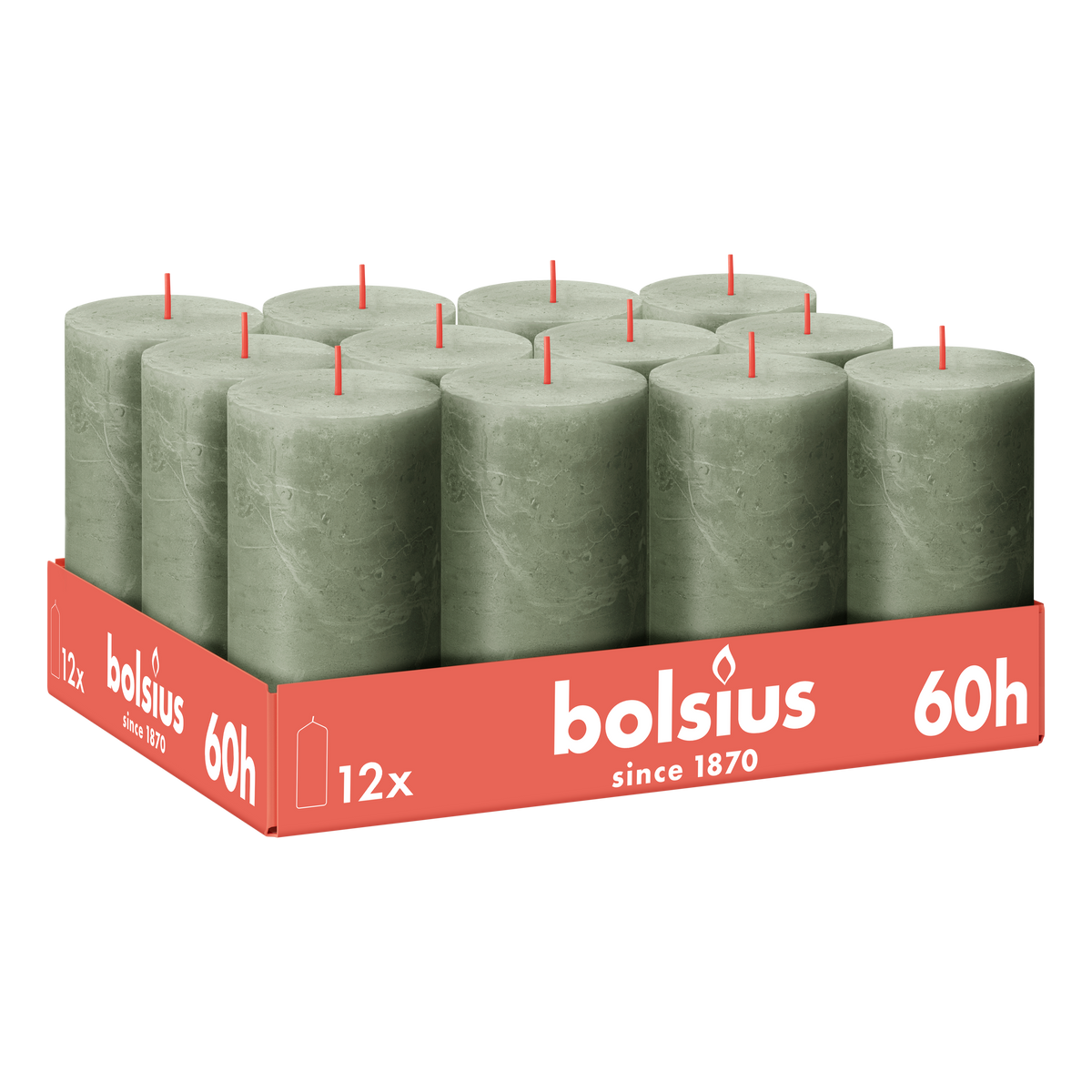 Bolsius - Rustieke Kaars - Groen - 12 stuks - 13 cm - 60 branduren