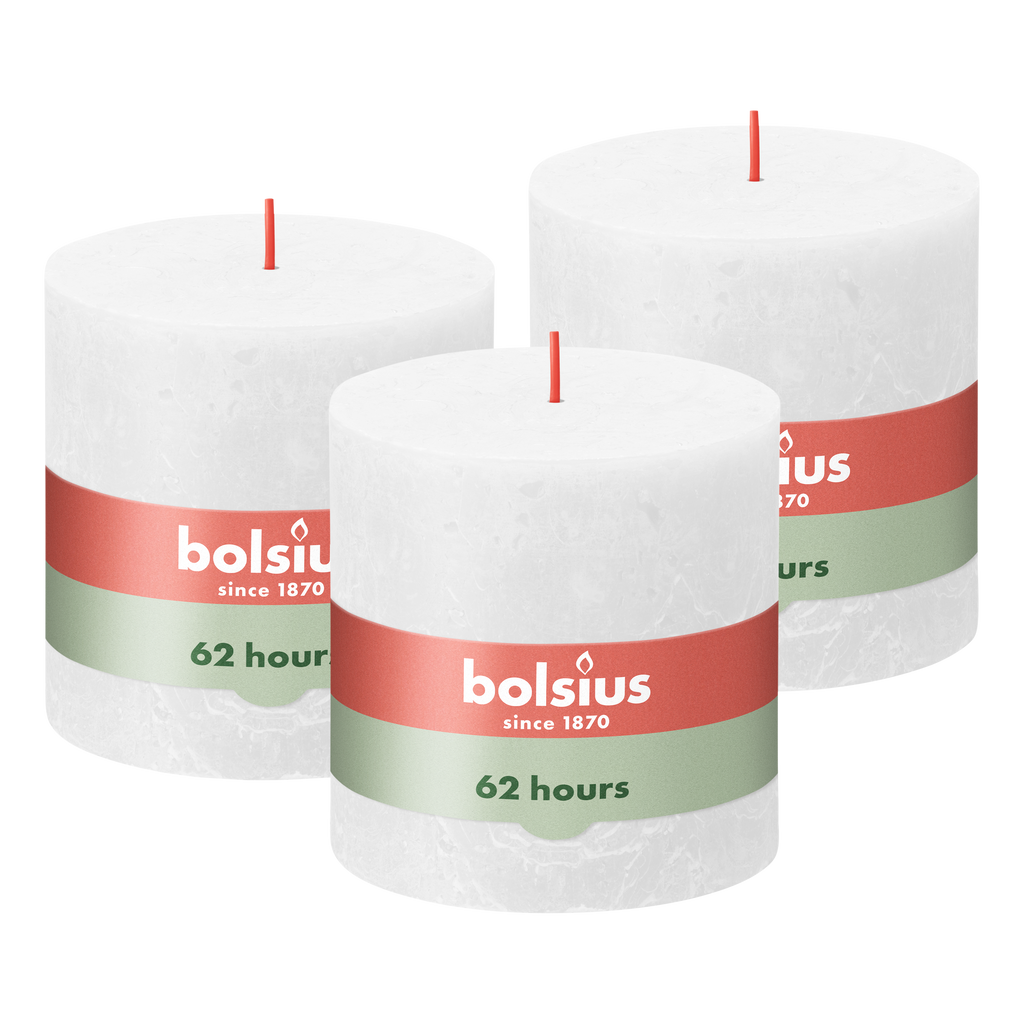 Bolsius - Rustieke Kaars - 3 Stuks - Wit - 10cm - 62 Branduren
