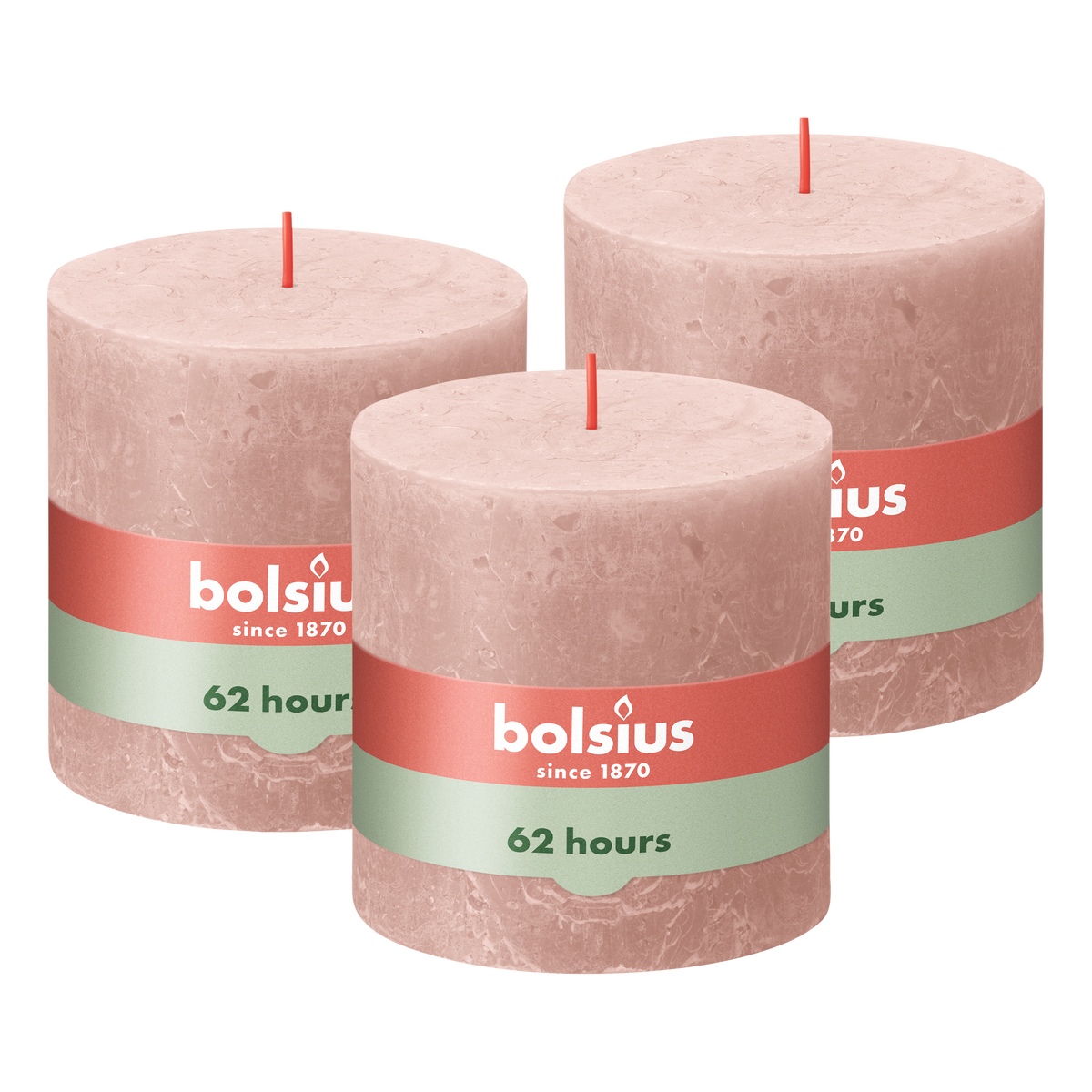 Bolsius - Rustieke Kaars - 3 Stuks - Roze - 10 x 10cm - 62 Branduren