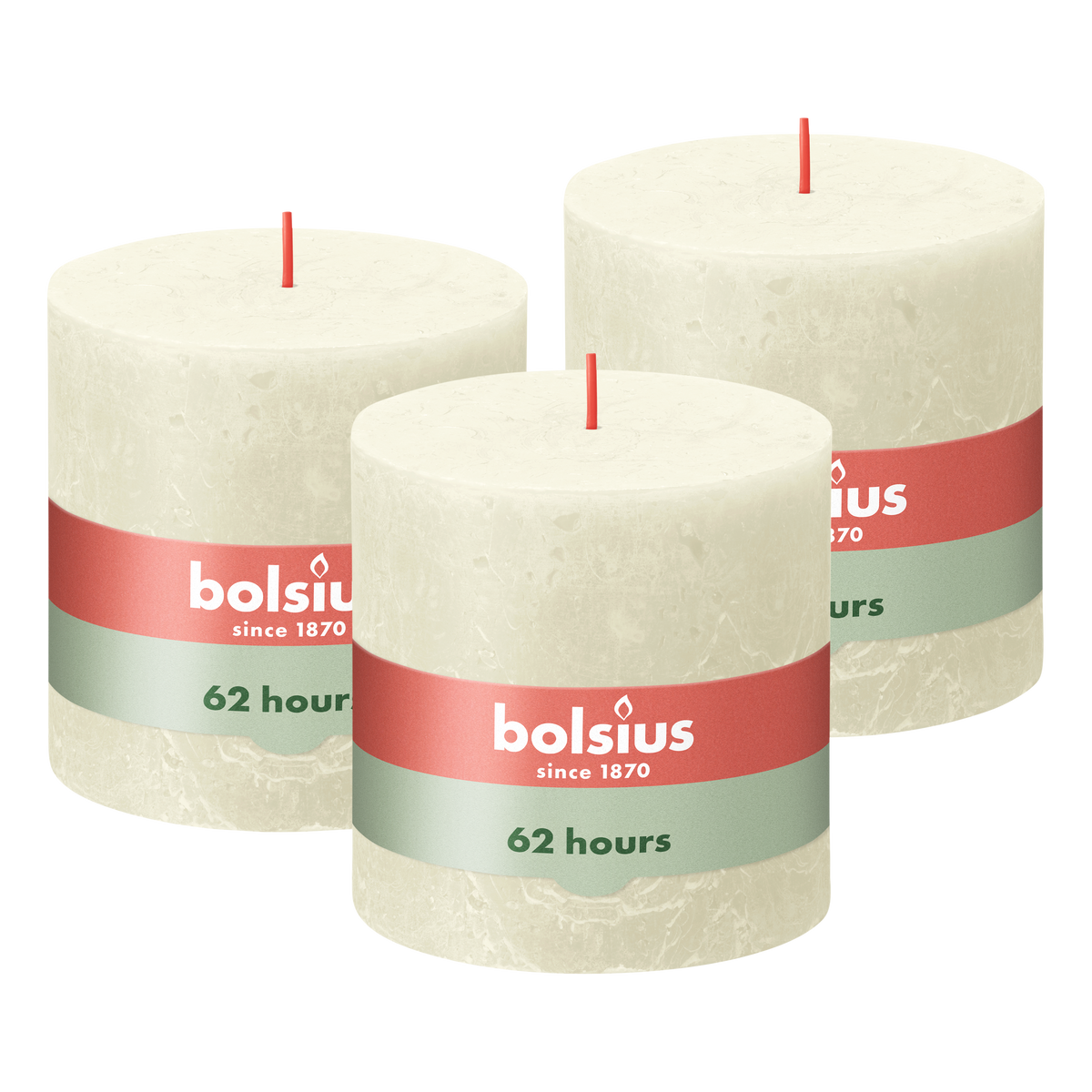Bolsius - Rustieke Kaars - 3 Stuks - Ivoor - 10 x 10cm - 62 Branduren