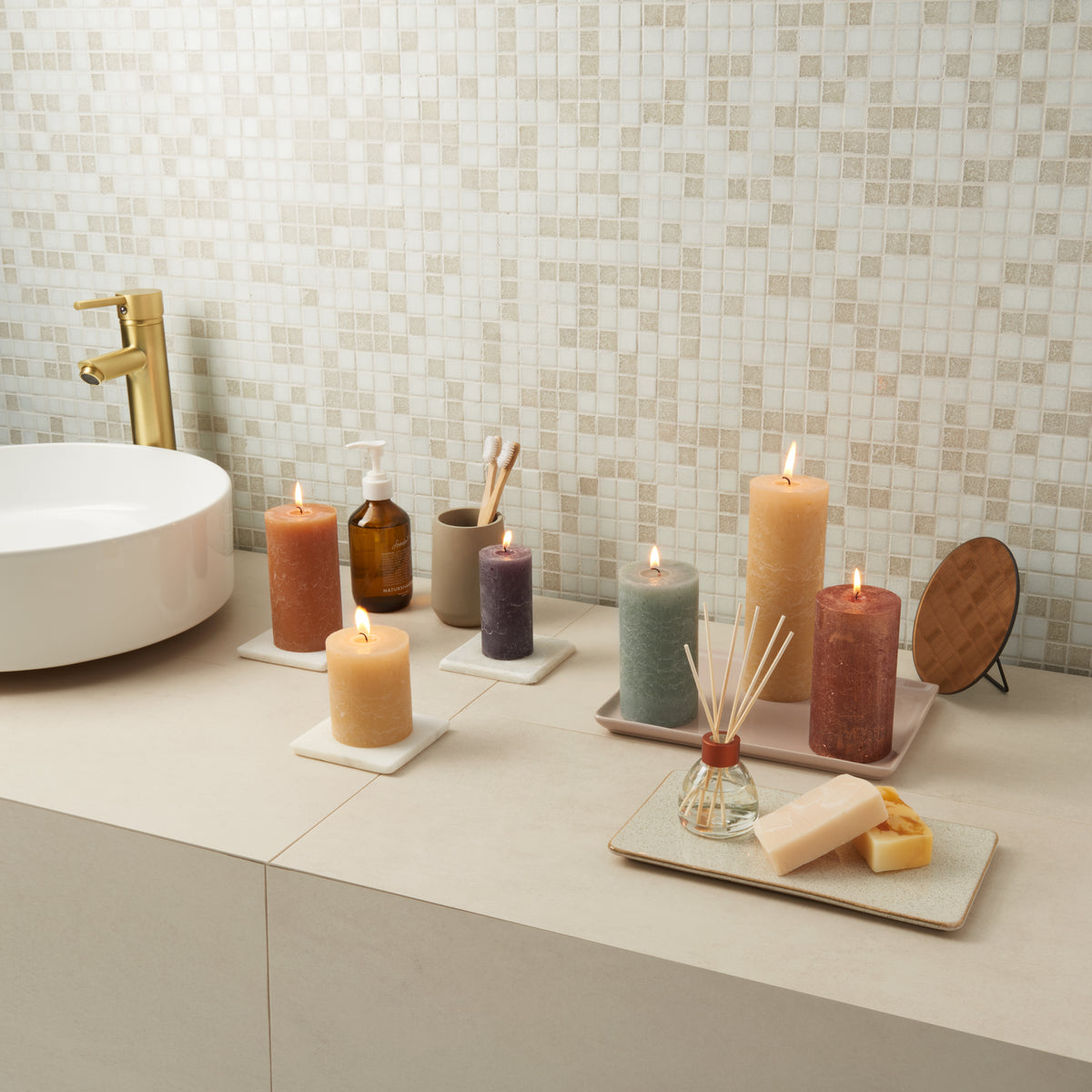 Bolsius - Rustieke Kaars - 3 Stuks - Oat Beige - 10 x 10cm - 62 Branduren