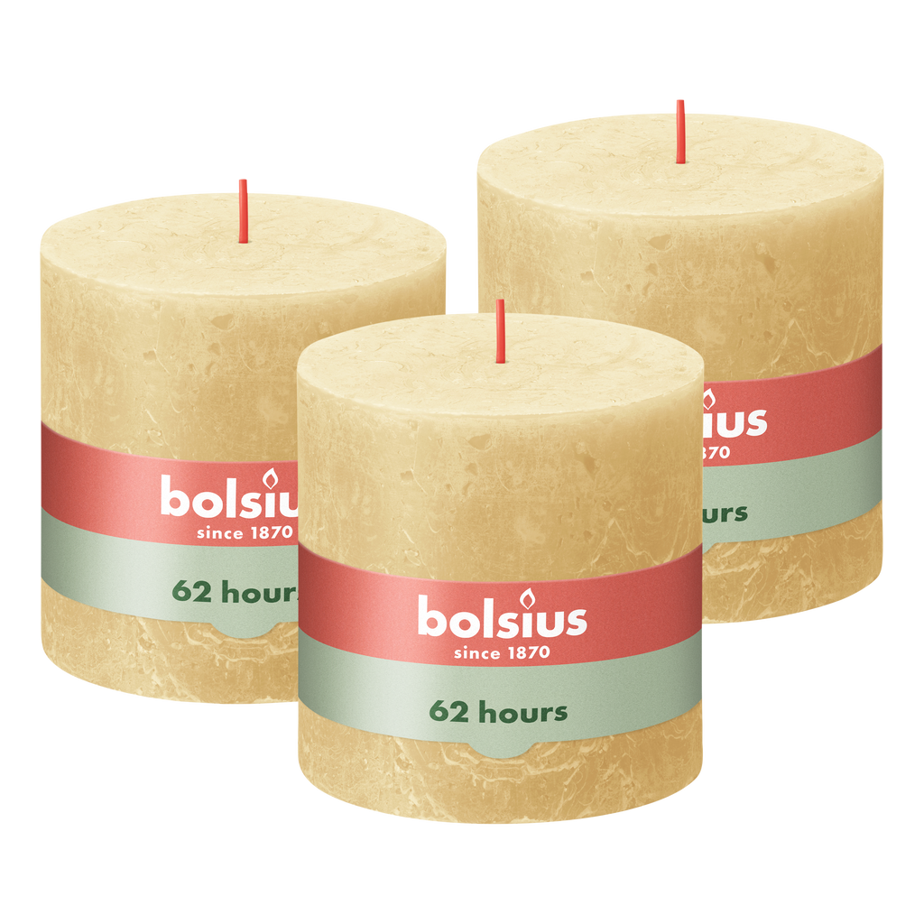 Bolsius - Rustieke Kaars - 3 Stuks - Oat Beige - 10 x 10cm - 62 Branduren