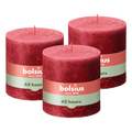 Bolsius - Rustieke Kaars - 3 Stuks - Rood - 10 x 10cm - 62 Branduren
