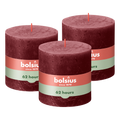 Bolsius - Rustieke Kaars - 3 Stuks - Bordeaux Rood - 10 x 10cm - 62 Branduren