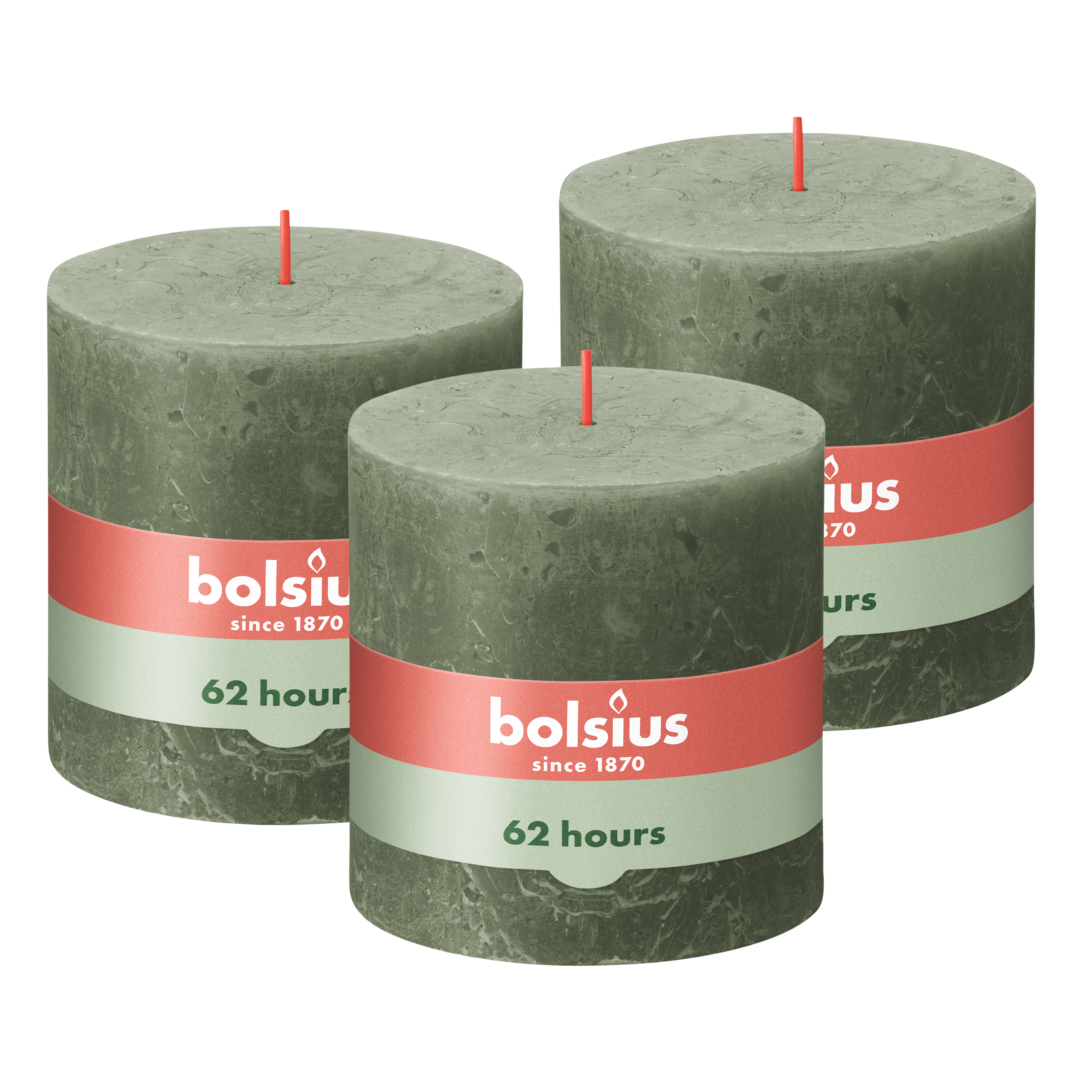 Bolsius - Rustieke Kaars - 3 Stuks - Groen - 10 x 10cm - 62 Branduren