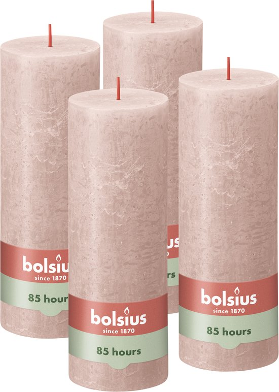 Bolsius - Rustieke Kaars - 4 Stuks - Roze - 19cm