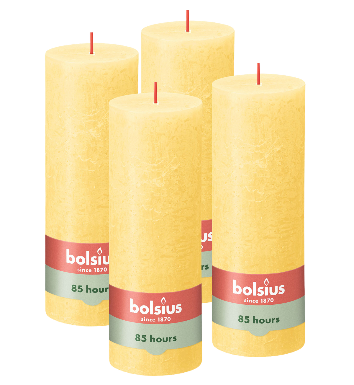 Bolsius - Rustieke Kaars - 4 Stuks - Geel - Sunny Yellow - 19cm