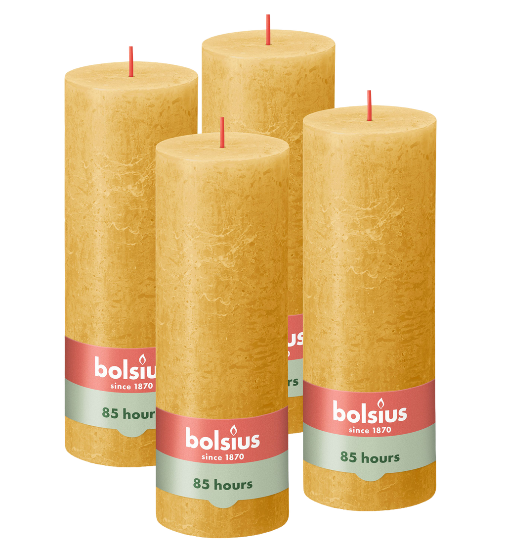 Bolsius - Rustieke Kaars - 4 Stuks - Geel - 19cm