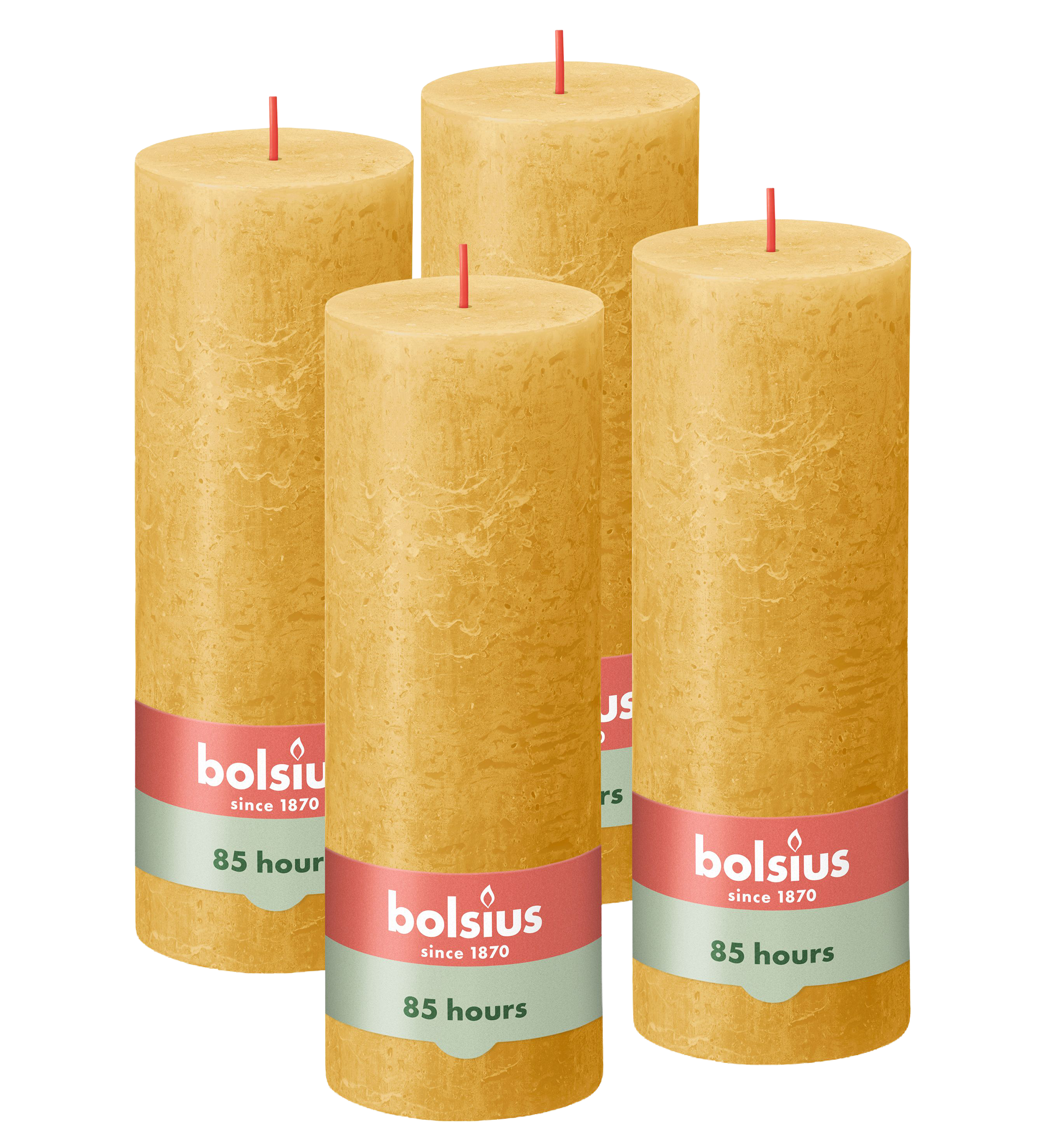 Bolsius - Rustieke Kaars - 4 Stuks - Geel - 19cm