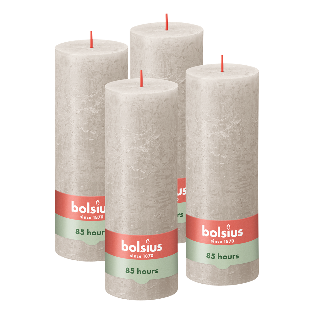 Bolsius - Rustieke Kaars - 4 Stuks - Licht Grijs - 19cm