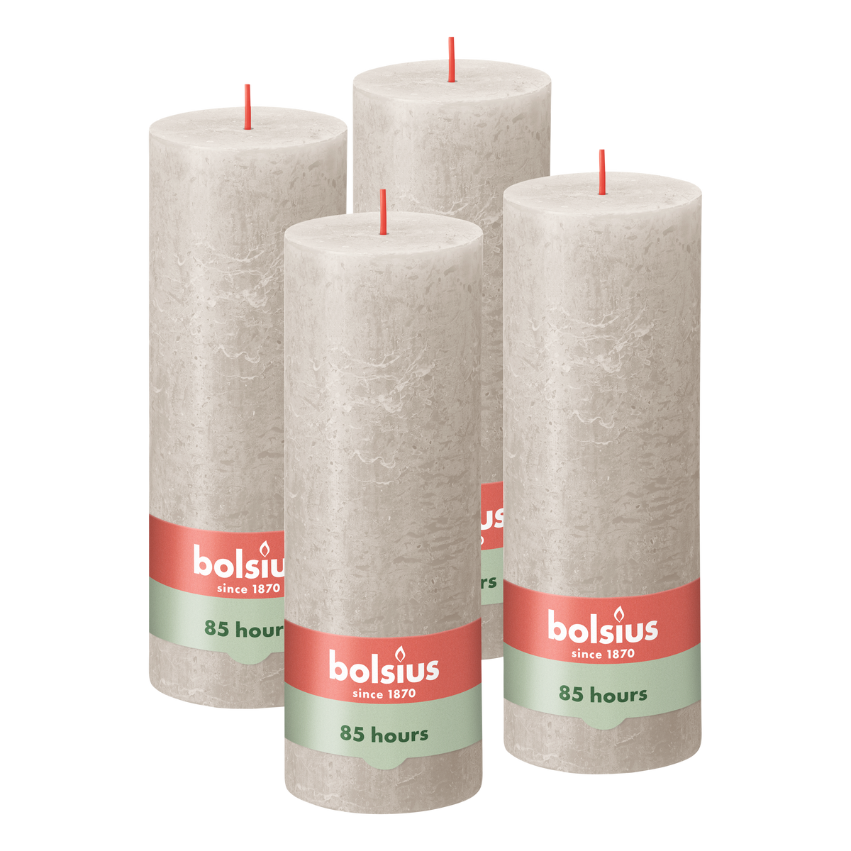 Bolsius - Rustieke Kaars - 4 Stuks - Licht Grijs - 19cm