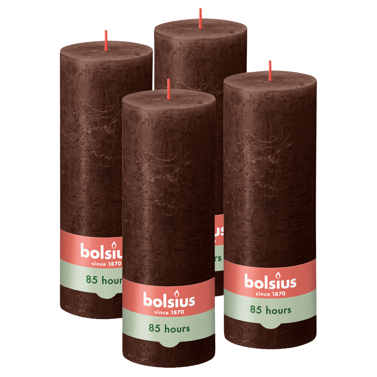 Bolsius - Rustieke Stompkaarsen - 4 Stuks - Bruin - 19cm - 85 branduren