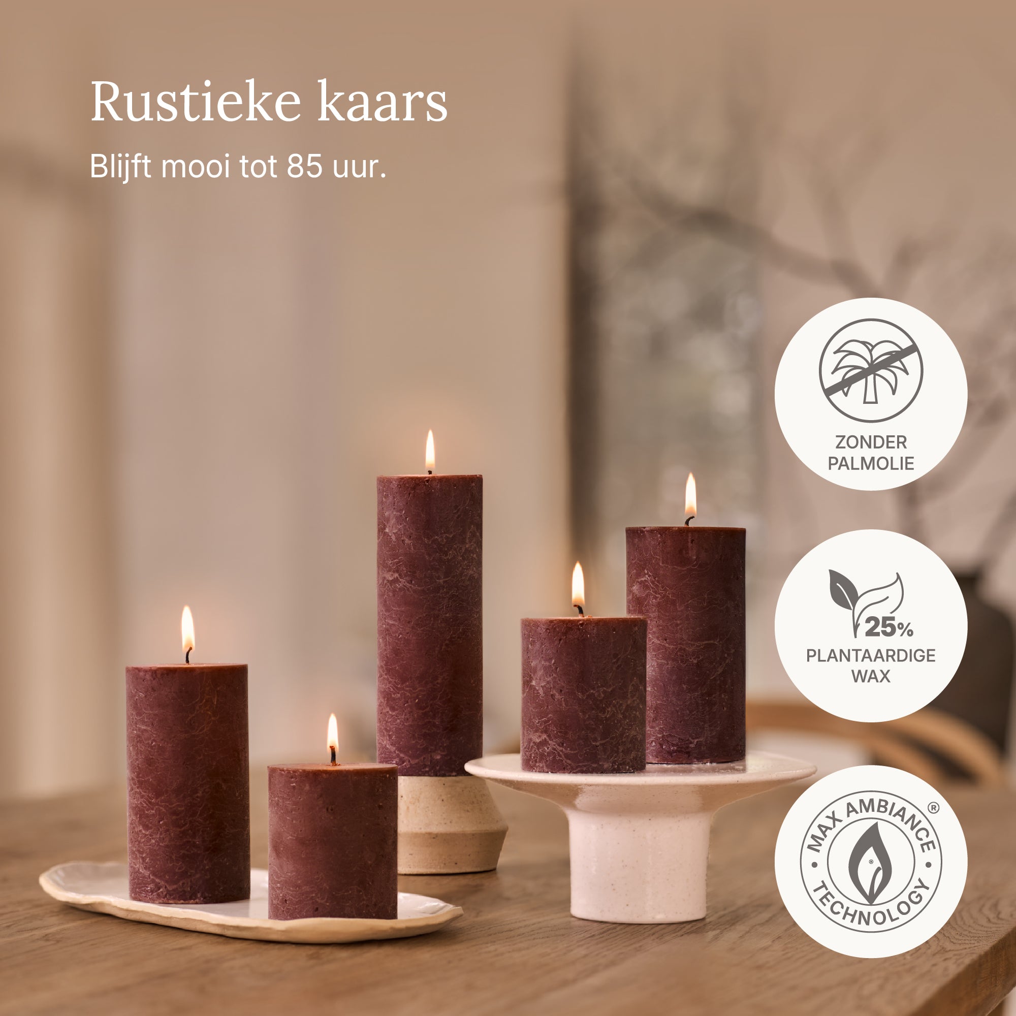 Bolsius - Rustieke Stompkaarsen - 4 Stuks - Bruin - 19cm - 85 branduren