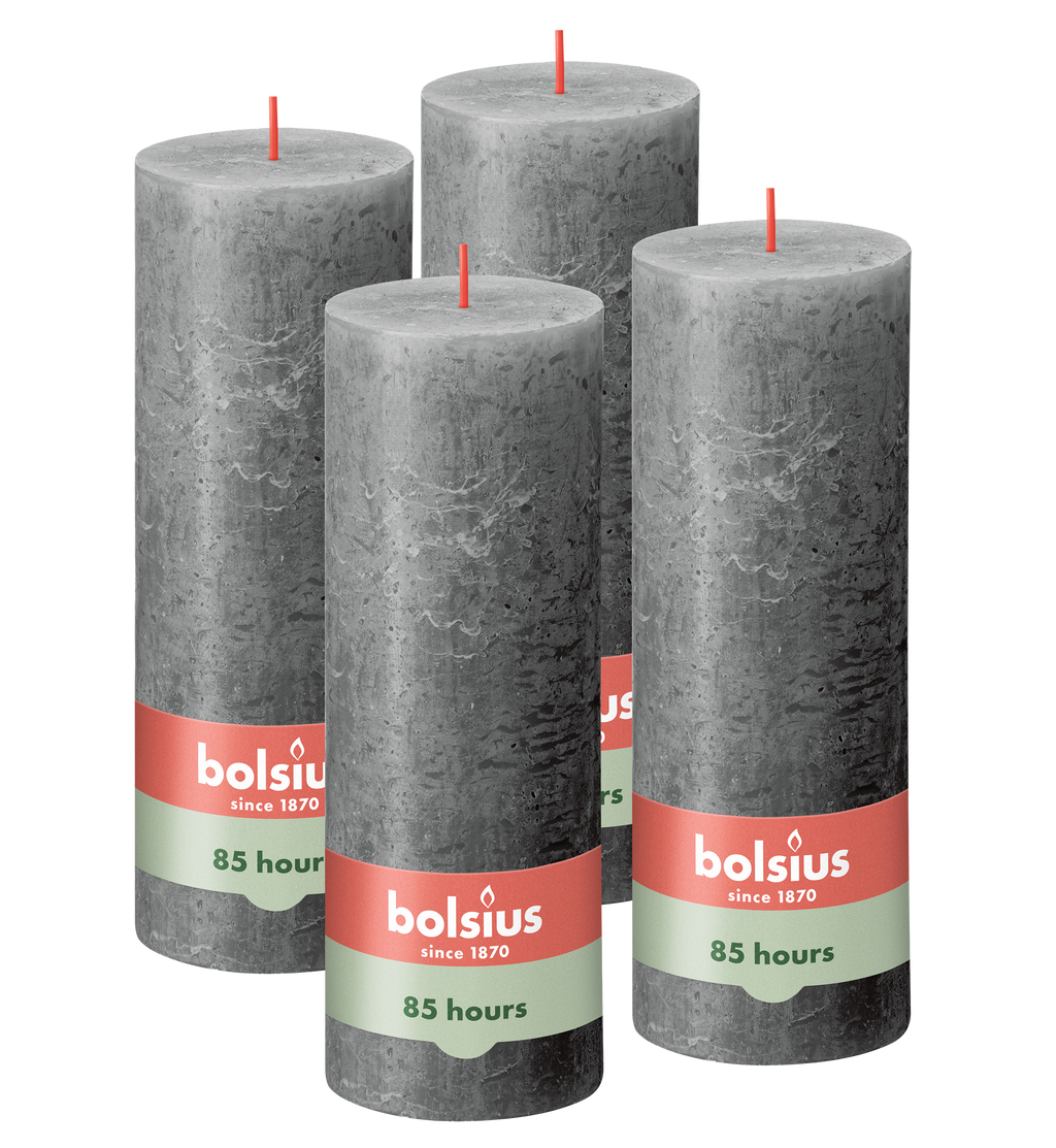 Bolsius - Rustieke Kaars - 4 Stuks - Antraciet - 19cm