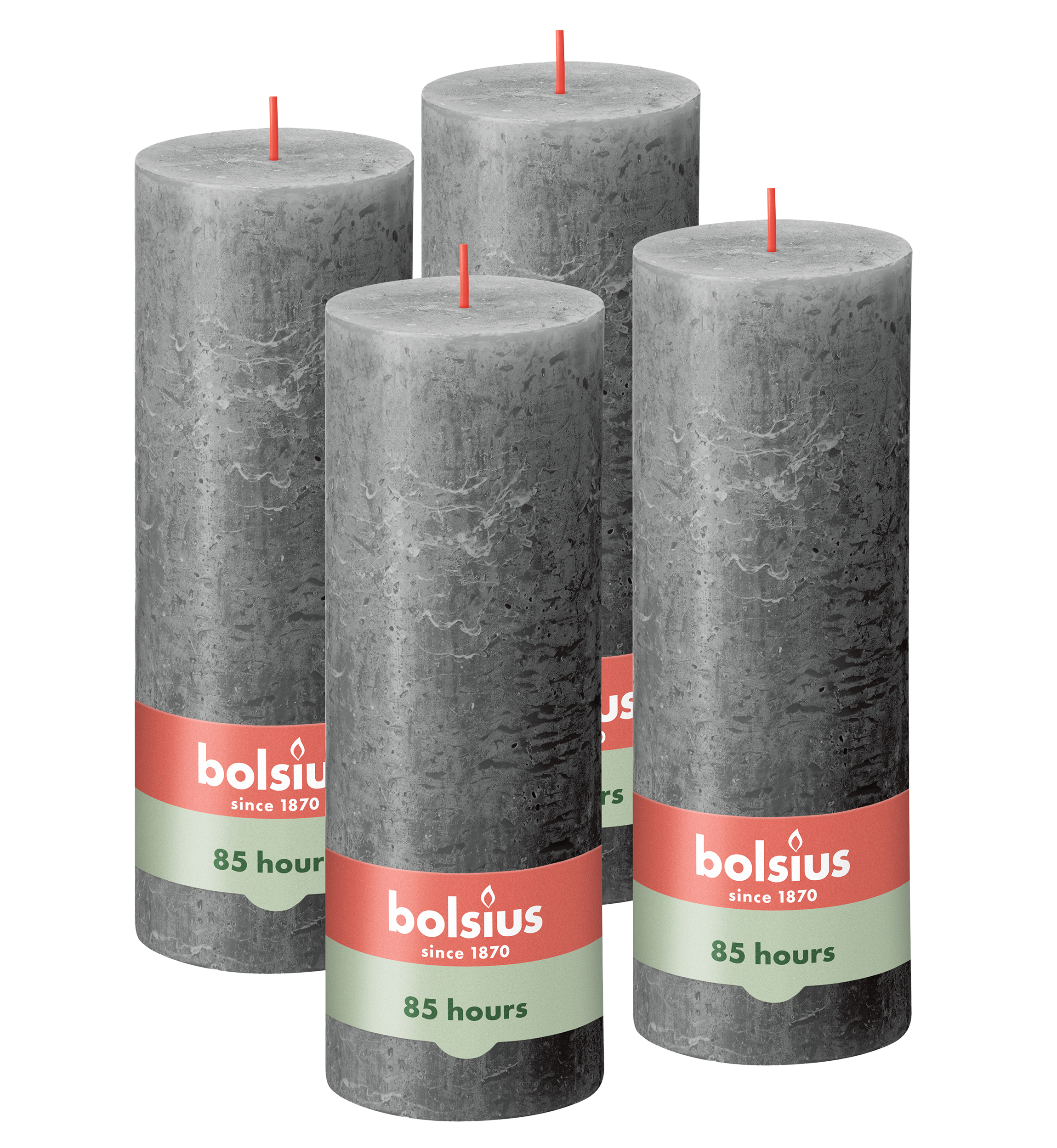 Bolsius - Rustieke Kaars - 4 Stuks - Antraciet - 19cm