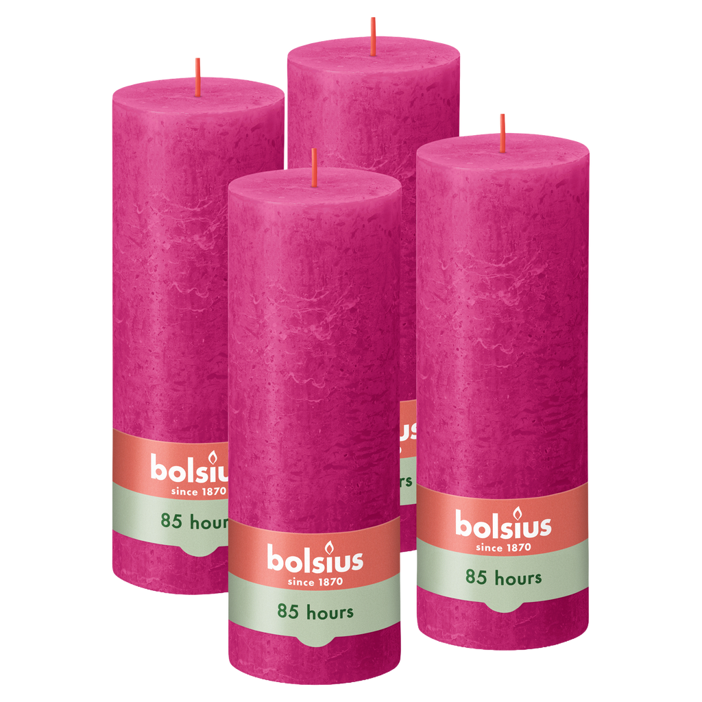 Bolsius - Rustieke Stompkaarsen - 4 Stuks - Fuchsia Roze - 19cm - 85 branduren