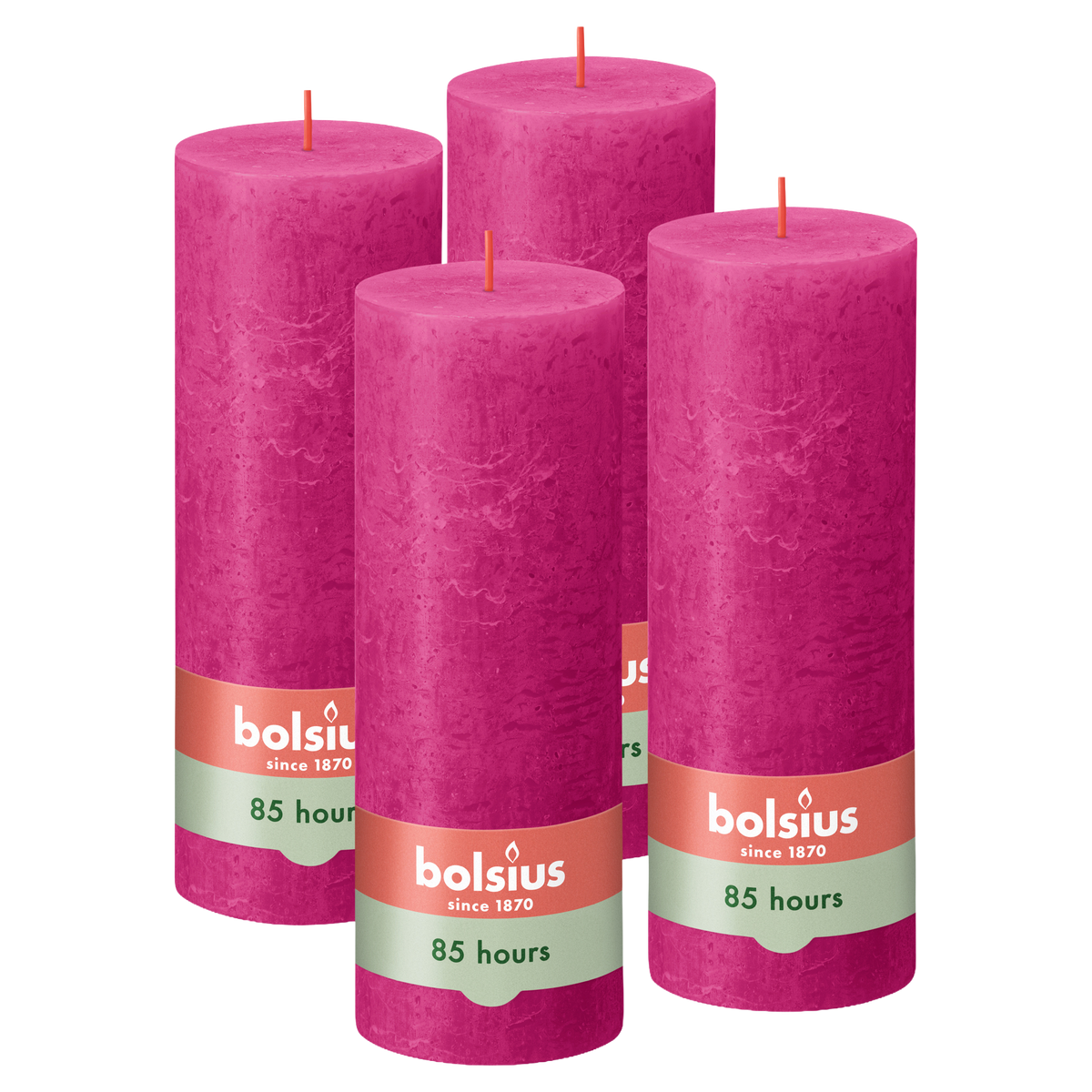Bolsius - Rustieke Stompkaarsen - 4 Stuks - Fuchsia Roze - 19cm - 85 branduren