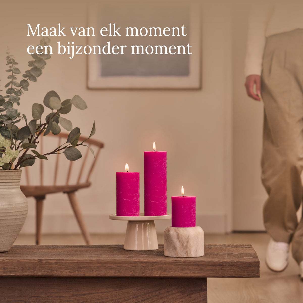 Bolsius - Rustieke Stompkaarsen - 4 Stuks - Fuchsia Roze - 19cm - 85 branduren