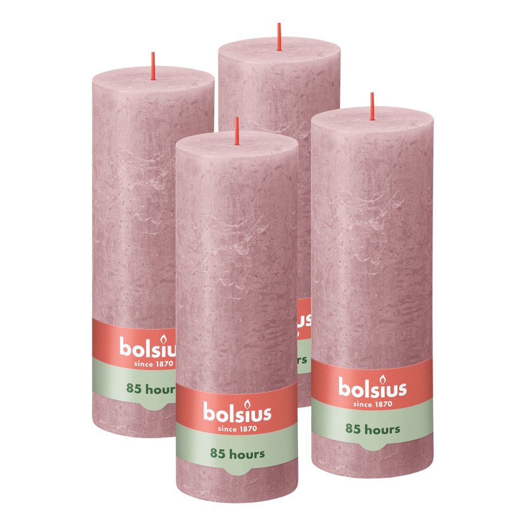 Bolsius - Rustieke Kaars - 4 Stuks - Oud Roze - 19cm