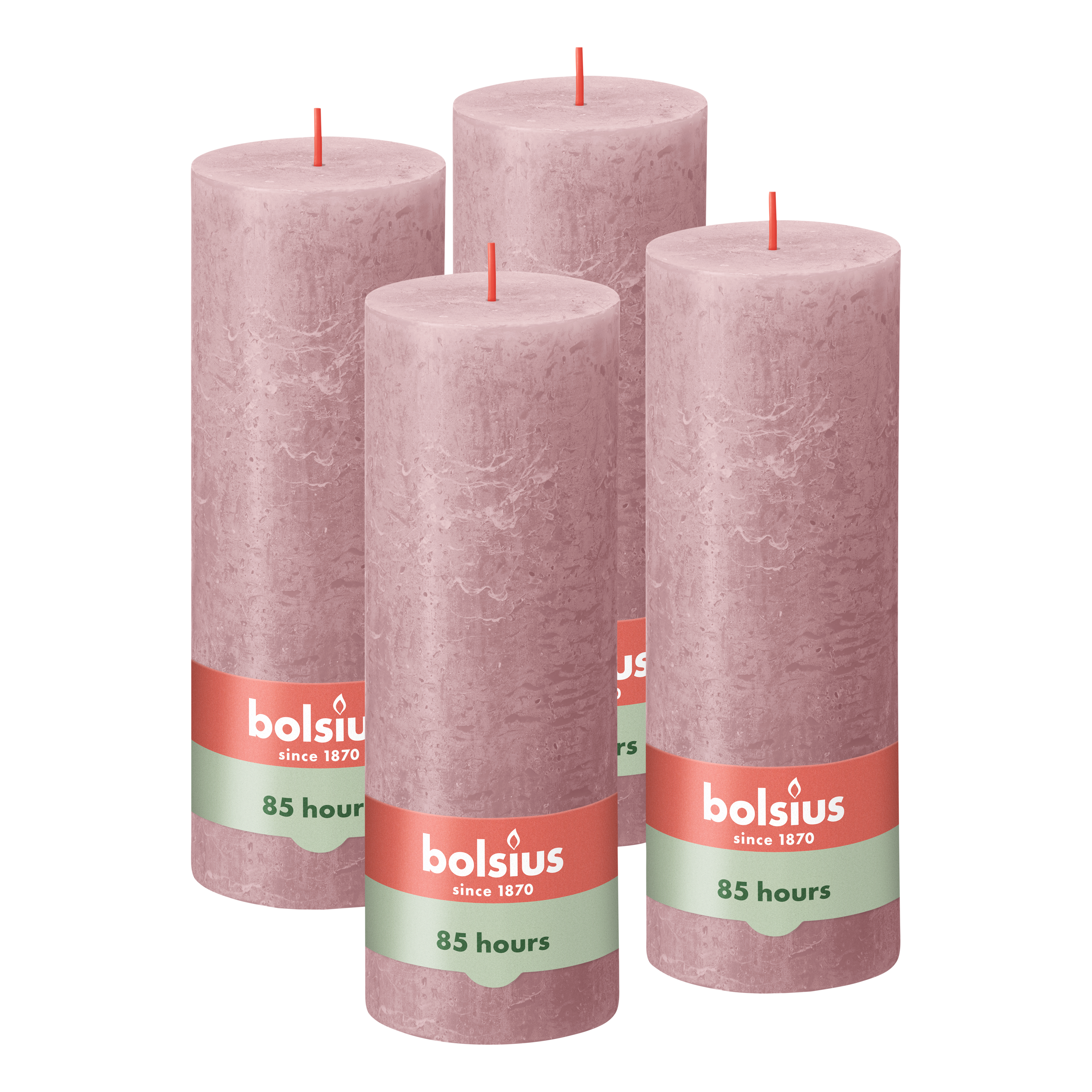 Bolsius - Rustieke Kaars - 4 Stuks - Oud Roze - 19cm
