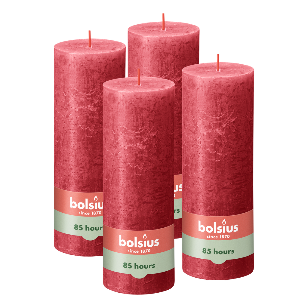 Bolsius - Rustieke Kaars - 4 Stuks - Rood - 19cm