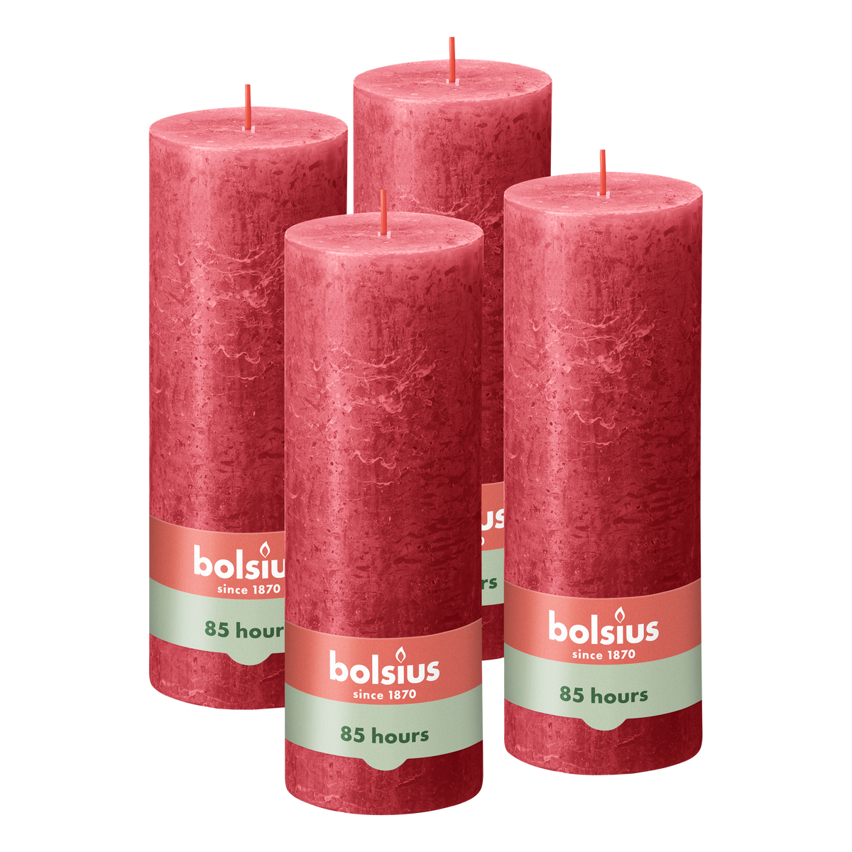 Bolsius - Rustieke Kaars - 4 Stuks - Rood - 19cm