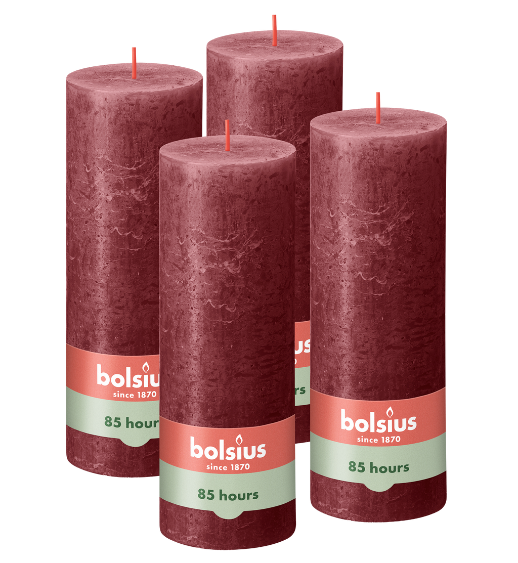 Bolsius - Rustieke Kaars - 4 Stuks - Bordeaux Rood - 19cm
