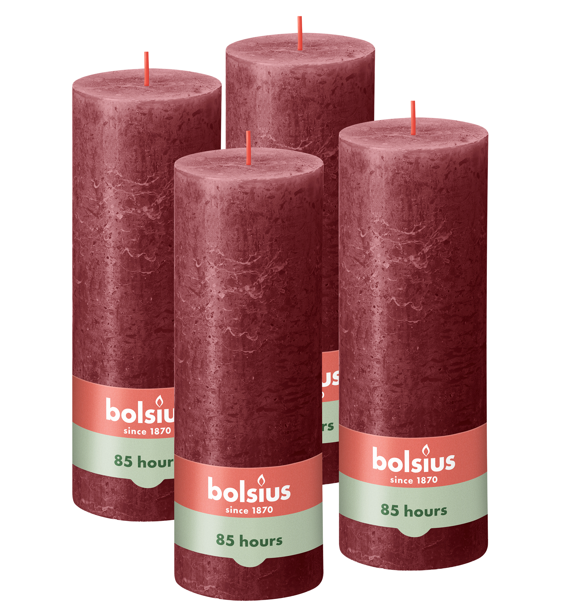 Bolsius - Rustieke Kaars - 4 Stuks - Bordeaux Rood - 19cm