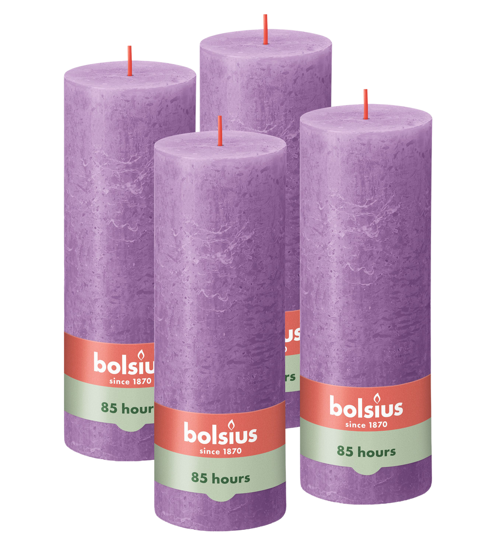 Bolsius - Rustieke Kaars - 4 Stuks - Paars - Violet - 19cm
