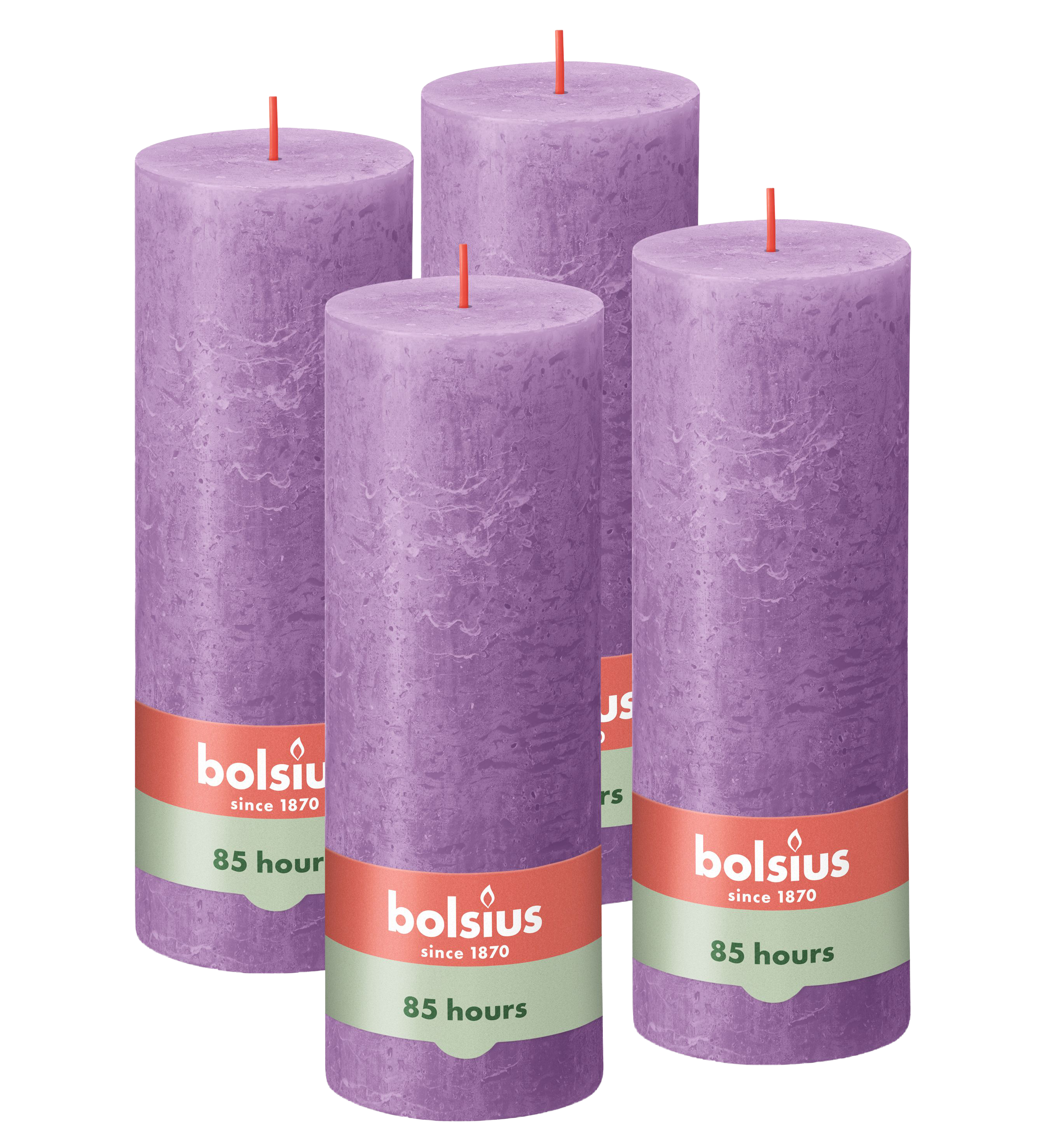 Bolsius - Rustieke Kaars - 4 Stuks - Paars - Violet - 19cm