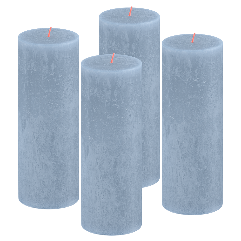 Bolsius - Rustieke Kaars - 4 Stuks - Licht Blauw - Sky Blue - 19cm
