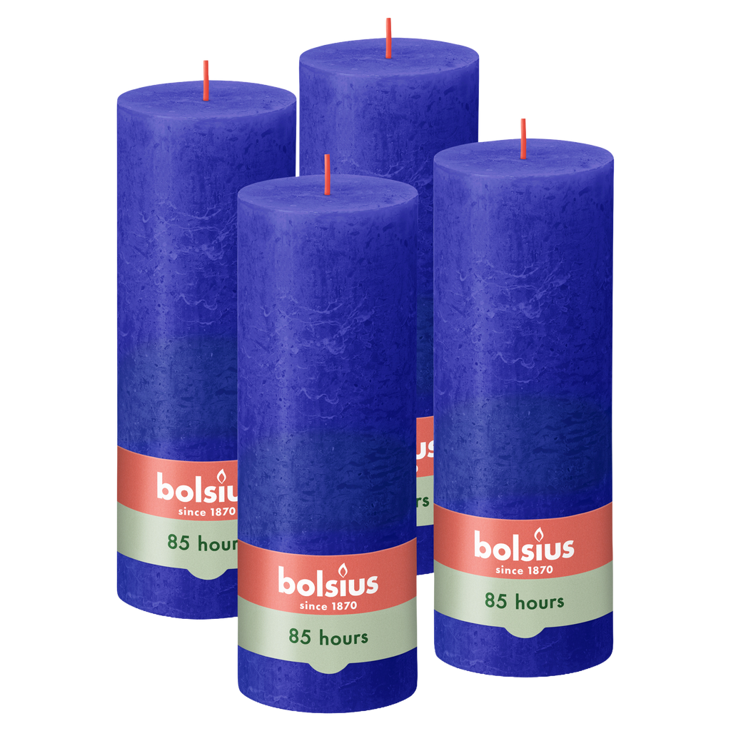 Bolsius - Rustieke Stompkaarsen - 4 Stuks - Blauw - 19cm - 85 branduren