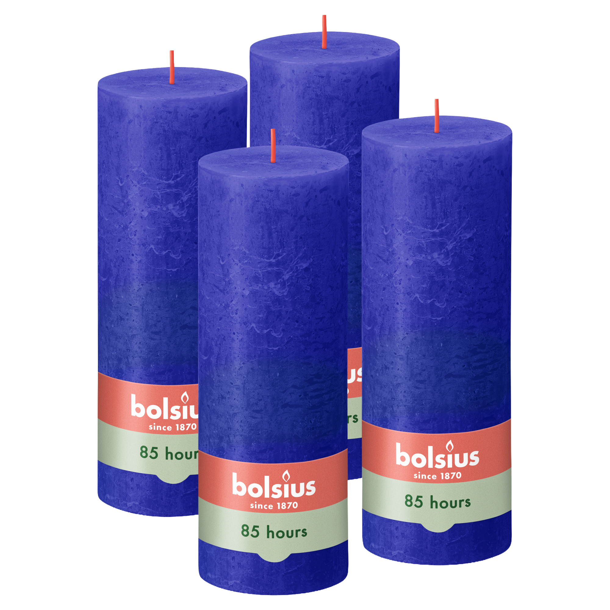 Bolsius - Rustieke Stompkaarsen - 4 Stuks - Blauw - 19cm - 85 branduren