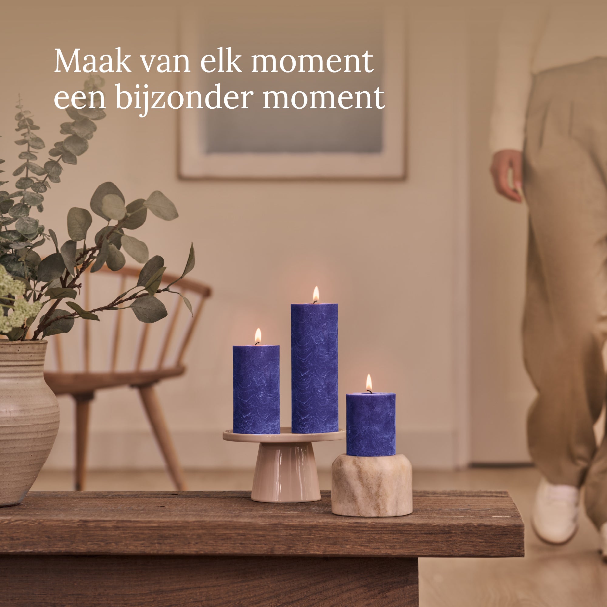 Bolsius - Rustieke Stompkaarsen - 4 Stuks - Blauw - 19cm - 85 branduren