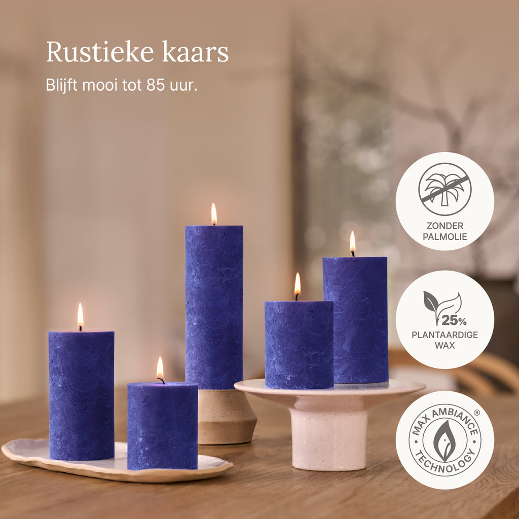 Bolsius - Rustieke Stompkaarsen - 4 Stuks - Blauw - 19cm - 85 branduren