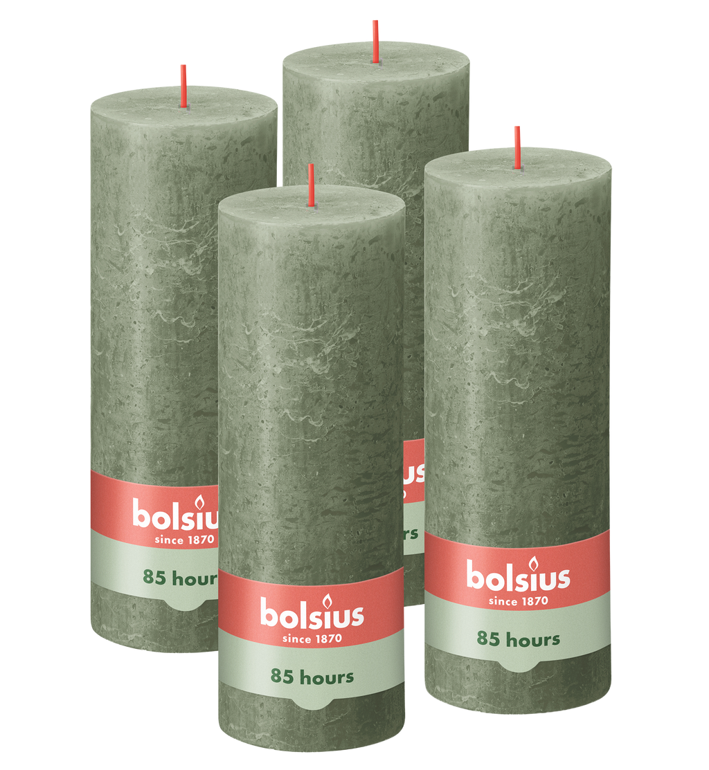 Bolsius - Rustieke Kaars - 4 Stuks - Olijf Groen - 19cm