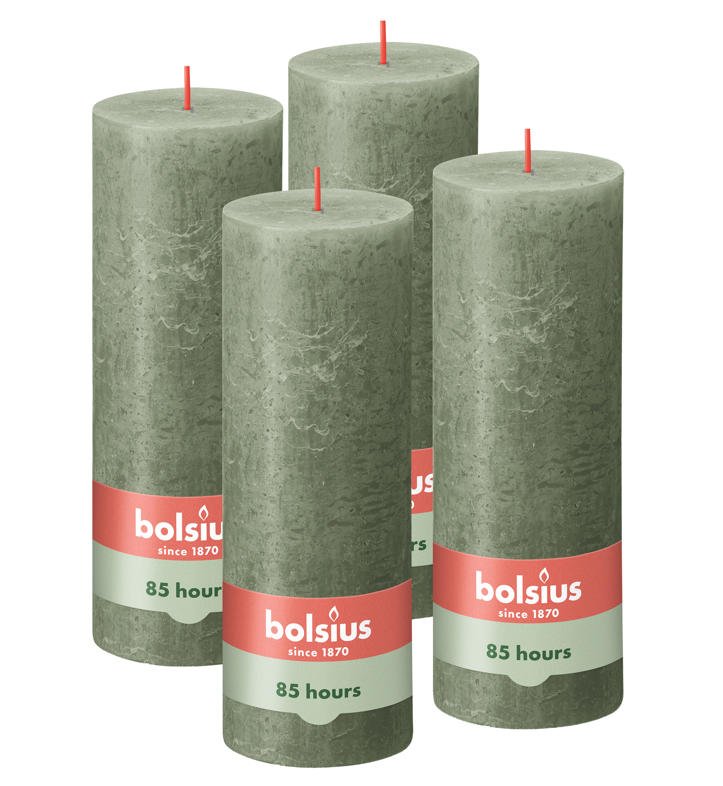 Bolsius - Rustieke Kaars - 4 Stuks - Olijf Groen - 19cm