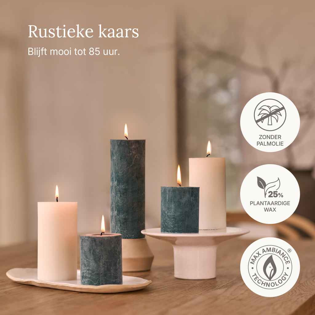 Bolsius - Rustieke Stompkaarsen - 4 stuks - Groen - 19cm - 85 branduren