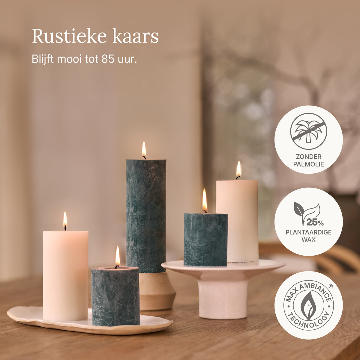 Bolsius - Rustieke Stompkaarsen - 4 stuks - Groen - 19cm - 85 branduren