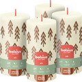 Bolsius - Rustieke kaars - 4 Stuks - Ivoor met print - 13cm - Kerst patroon