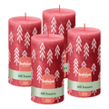Bolsius - Rustieke kaars - 4 Stuks - Rood met print - 13cm - Kerst patroon