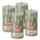Bolsius - Rustieke kaars - 4 Stuks - Groen met print - 13cm - Kerst patroon