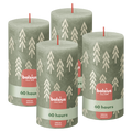 Bolsius - Rustieke kaars - 4 Stuks - Groen met print - 13cm - Kerst patroon