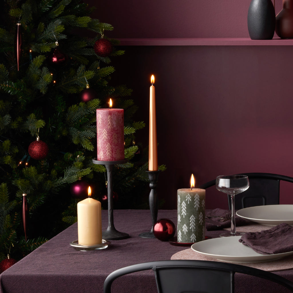 Bolsius - Rustieke kaars - 4 Stuks - Groen met print - 13cm - Kerst patroon